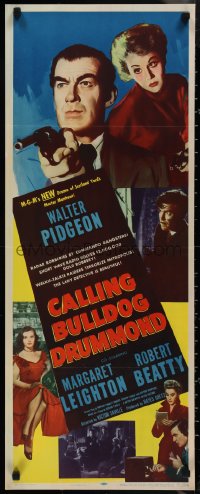 1k0971 CALLING BULLDOG DRUMMOND insert 1951 close up of detective Walter Pidgeon pointing gun!