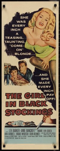 1k0990 GIRL IN BLACK STOCKINGS insert 1957 sexy Mamie Van Doren was teasing, taunting blonde, rare!