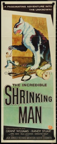 1k0998 INCREDIBLE SHRINKING MAN insert 1957 man fighting giant cat, best Reynold Brown sci-fi art!