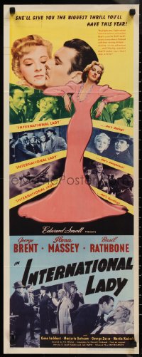 1k0999 INTERNATIONAL LADY insert 1941 George Brent, Basil Rathbone, sexy Ilona Massey is dangerous!