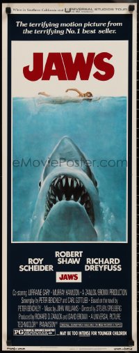 1k1005 JAWS insert 1975 Steven Spielberg's classic movie & image, much more rare than the one-sheet!