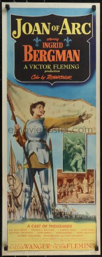 1k1007 JOAN OF ARC insert 1948 classic art of Ingrid Bergman in full armor with banner!
