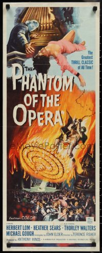 1k1031 PHANTOM OF THE OPERA insert 1962 Hammer horror, Herbert Lom, cool art by Reynold Brown!