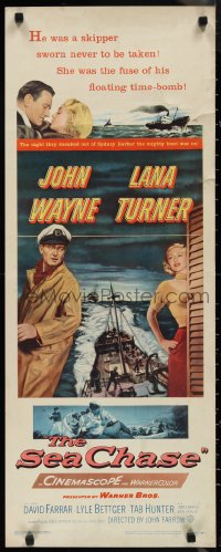 1k1045 SEA CHASE insert 1955 great seafaring artwork of John Wayne & Lana Turner!