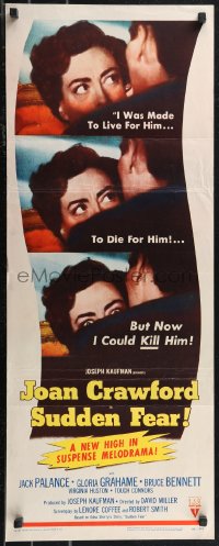 1k1050 SUDDEN FEAR insert 1952 close images of terrified Joan Crawford, Jack Palance, film noir!