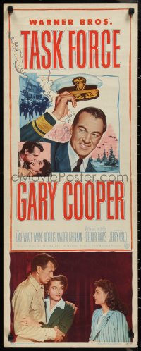 1k1052 TASK FORCE insert 1949 great image of Gary Cooper in uniform with his hat in the air!