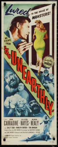 1k1061 UNEARTHLY insert 1957 John Carradine & sexy Sally Todd lured to the house of monsters!