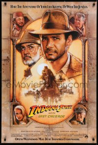 1k1236 INDIANA JONES & THE LAST CRUSADE advance 1sh 1989 Ford/Connery over brown background by Drew!