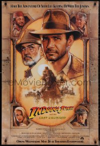 1k1238 INDIANA JONES & THE LAST CRUSADE int'l advance 1sh 1989 art of Ford & Connery by Drew!