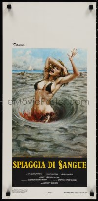 1k0683 BLOOD BEACH Italian locandina 1980 different art of sexy girl in bikini eaten by quicksand!