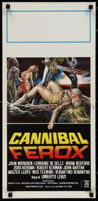 1k0686 CANNIBAL FEROX Italian locandina 1981 Umberto Lenzi, natives w/machetes torturing women!