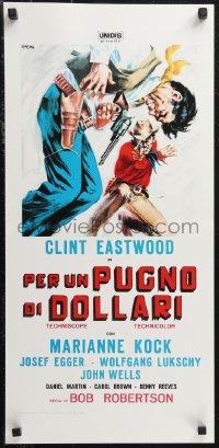 1k0700 FISTFUL OF DOLLARS Italian locandina R1970s different artwork of generic cowboy by Symeoni!