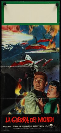 1k0732 WAR OF THE WORLDS Italian locandina R1960s Gene Barry & Ann Robinson + spaceships attacking!