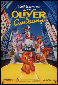 1k1329 OLIVER & COMPANY DS 1sh R1996 Disney cartoon cats & dogs in New York City!