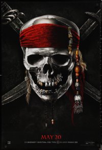 1k1354 PIRATES OF THE CARIBBEAN: ON STRANGER TIDES teaser DS 1sh 2011 skull & crossed swords!