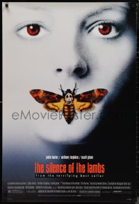 1k1412 SILENCE OF THE LAMBS style D 1sh 1991 creepy image of Jodie Foster with moth over mouth!