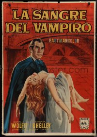 1k0603 BLOOD OF THE VAMPIRE Spanish 1966 different art of Wolfit carrying Barbara Shelley!