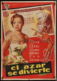 1k0610 EL AZAR SE DIVIERTE Spanish 1958 Albericio art of sexy Maria Cofan by Devil & money!