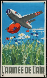 1k0194 L'ARMEE DE L'AIR 24x40 French special poster 1950s art of plane over flowers by Y. Delfo!
