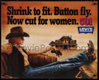 1k0148 LEVI'S 24x30 advertising poster 1970s sexy cowgirl in parody of James Dean in Giant!