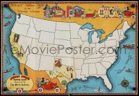 1k0199 MICKEY MOUSE 2-sided 17x24 special poster 1938 Travel Club Mickey Mouse map of the U.S.!