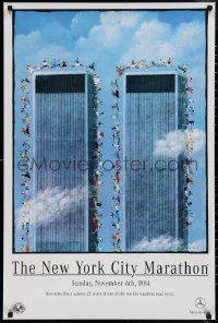 1k0201 NEW YORK CITY MARATHON 24x36 special poster 1994 runners around World Trade Center towers!