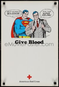1k0226 SUPERMAN 14x21 special poster 1970s Red Cross, help yourself, be a donor for that SUPER feeling!