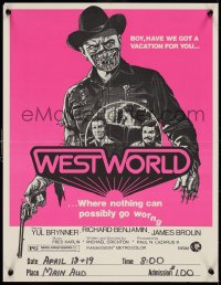 1k0232 WESTWORLD 17x22 special poster 1973 nothing can possibly go worng, different pink background!