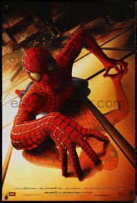 1k1429 SPIDER-MAN int'l Spanish language teaser DS 1sh 2002 Tobey Maguire climbing building!