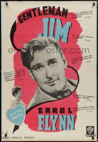 1k0367 GENTLEMAN JIM Swedish 1943 c/u of Errol Flynn as boxer James J. Corbett & Alexis Smith, rare!