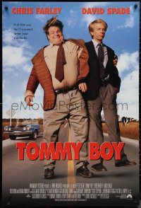 1k1471 TOMMY BOY int'l 1sh 1995 great full-length image of screwballs Chris Farley & David Spade!