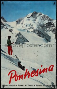 1k0035 PONTRESINA 25x40 Swiss travel poster 1962 Jules Geiger photo of a skier, Engadine Valley!
