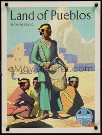 1k0037 SANTA FE NEW MEXICO 18x24 travel poster 1950s art of Native American Indians!