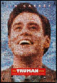 1k1479 TRUMAN SHOW teaser DS 1sh 1998 really cool mosaic art of Jim Carrey, Peter Weir