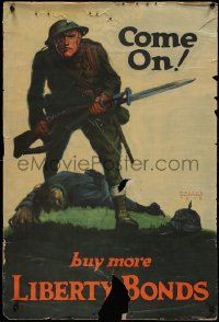 1k0010 COME ON BUY MORE LIBERTY BONDS 20x30 WWI war poster 1918 Whitehead art of U.S. soldier!