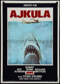 1k0556 JAWS Yugoslavian 20x28 1975 Spielberg's classic man-eating shark attacking swimmer, Ajkula!