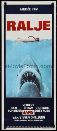 1k0557 JAWS Yugoslavian 14x32 1975 Spielberg's man-eating shark attacking swimmer, Ralje!