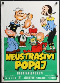 1k0565 NEUSTRASIVI POPAJ Yugoslavian 20x27 1960s art of Popeye, Olive Oyl, Bluto, Wimpy, more!