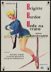 1k0569 ONLY FOR LOVE Yugoslavian 20x28 1963 sexy full-length Brigitte Bardot w/rifle, Roger Vadim!