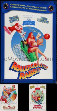 1m1007 LOT OF 3 UNFOLDED DOUBLE-SIDED ROGER RABBIT MAROON CARTOON ONE-SHEETS 1980s-1990s cool!