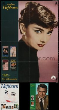 1m0881 LOT OF 3 UNFOLDED AUDREY HEPBURN/CARY GRANT VIDEO POSTERS 1980s great images of two stars!