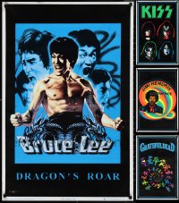 1m0909 LOT OF 4 UNFOLDED 23x35 BLACK LIGHT COMMERCIAL POSTERS 1980s-90s Bruce Lee, Jimi, Kiss, Dead!