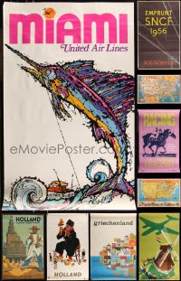 1m0919 LOT OF 12 MOSTLY UNFOLDED TRAVEL POSTERS 1950s-1980s a variety of cool artwork images!