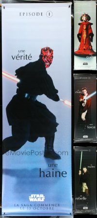1m0700 LOT OF 4 TWO-SIDED FRENCH PHANTOM MENACE VINYL BANNERS 1999 Star Wars character portraits!