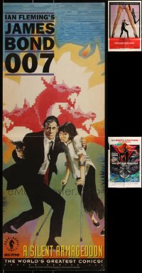 1m0386 LOT OF 3 FOLDED JAMES BOND ONE-SHEETS & 1 FOLDED COMIC BOOK POSTER 1970s-1990s cool!