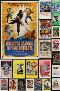 1m0937 LOT OF 57 TRI-FOLDED KUNG-FU ONE-SHEETS 1970s-1980s a variety of martial arts movie images!