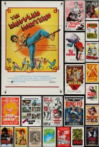 1m0938 LOT OF 55 TRI-FOLDED KUNG-FU ONE-SHEETS 1970s-1980s a variety of martial arts movie images!
