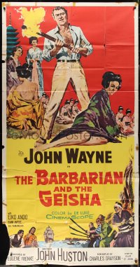 1p0762 BARBARIAN & THE GEISHA 3sh 1958 John Huston, art of John Wayne with torch & Eiko Ando!
