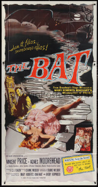 1p0763 BAT 3sh 1959 art of Vincent Price & sexy fallen girl, when it flies, someone dies, very rare!