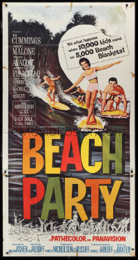 1p0764 BEACH PARTY 3sh 1963 Frankie Avalon & Annette Funicello riding a wave on surf boards, rare!